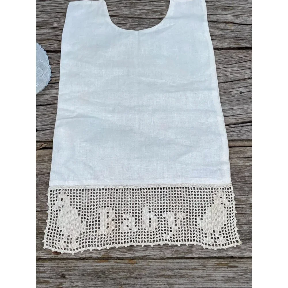 Antique 1930s Baby Bib Lot Linen crochet Lace Embroidery